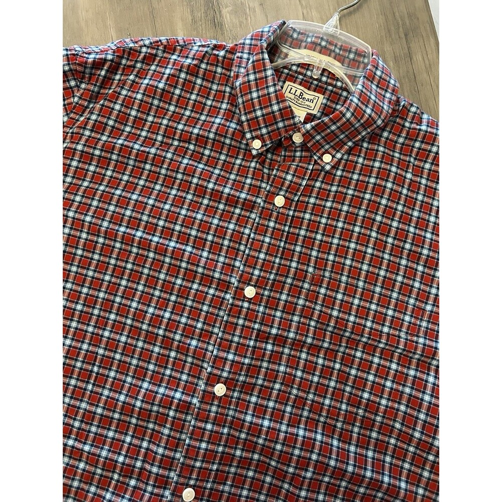 LL Bean Traditional Fit Long Sleeve Button Down Shirt Red Plaid Cotton Size L
